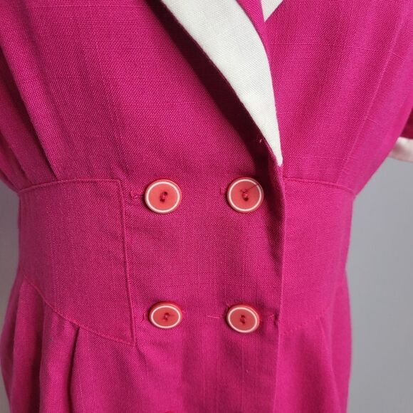 VINTAGE 90s dress sailor style fuchsia pink sheath M - Picture 5 of 12